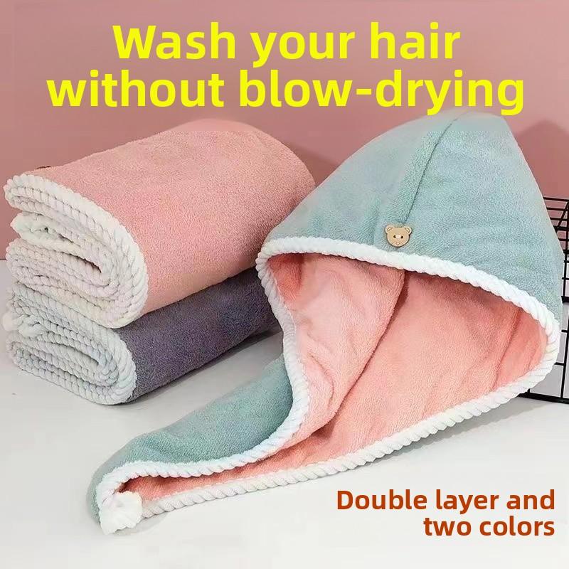 Super Absorbent Double Layer Thiened Dry Hair Cap Women's Bath Cap Towel Headscarf Qui Drng Hair Towel for Waing Hair
