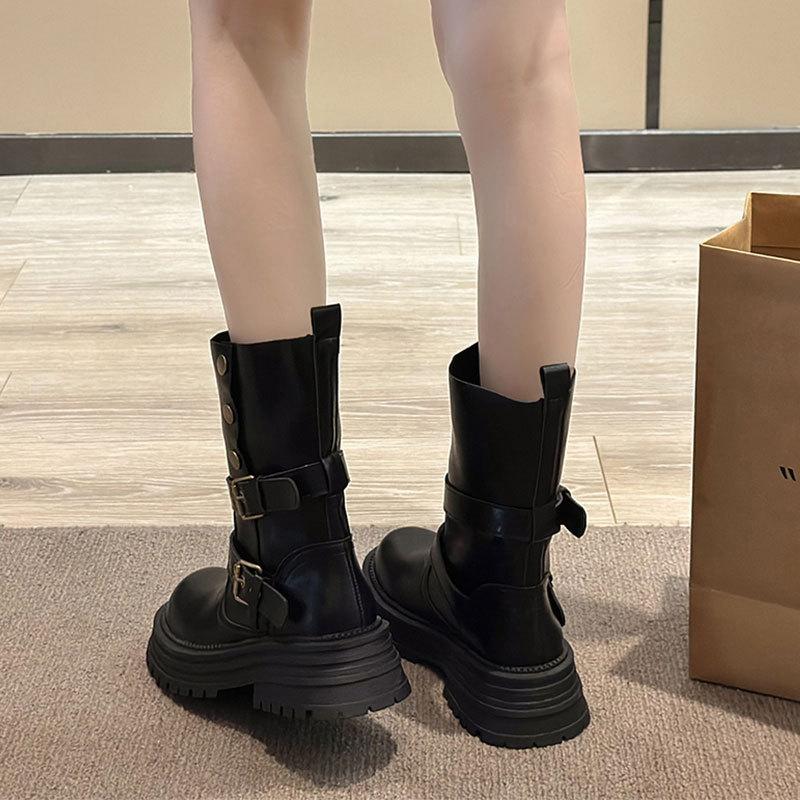 Maillard Brown Boots Platform Black Short Boots Women's 2025 New Autumn Retro Women's Shoes British Martin Boots