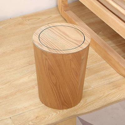 Wooden Trash Can with Swing Lid, Round Kitchen Trash Can, Japanese Small Trash Bin for Living Room Office Bathroom