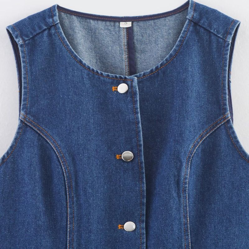 Kaslead New Women Clothes Western Style Fashion Simple and Versatile Two Colors Denim Vest Vest