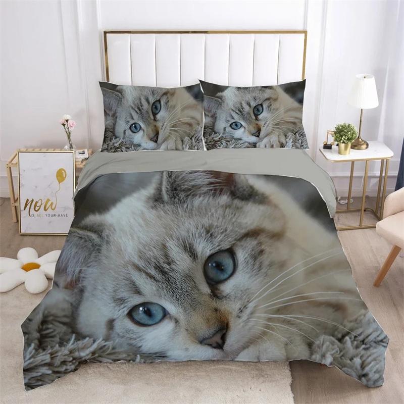 Katt Påslakanset Härligt Djur Kattunge Tryckt Täcke Barn Tonåringar Flicka Djur Dubbel Queen King Size Polyester Sängklädesset