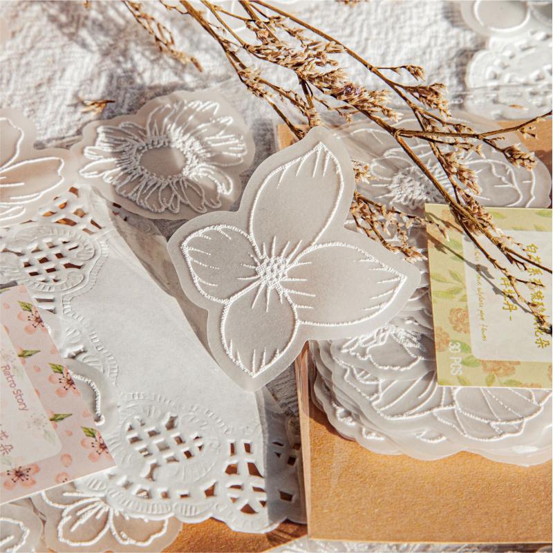 30 Blatt Weißes Transparentpapier Blumenaufkleber Transparente Botanische Muster Für Journal Scrapbook DIY Deko