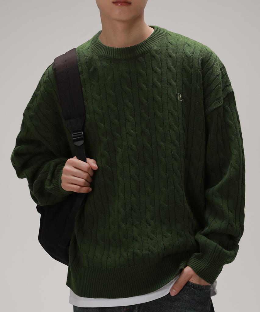 Dibellobeu Soft Round Overfit Cable Knit_Green
