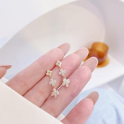 Design Fashion Jewelry Exquisite Shiny 14K Real Gold Plated Flower Zircon Earrings Elegant Women's Wedding Party Earrings
