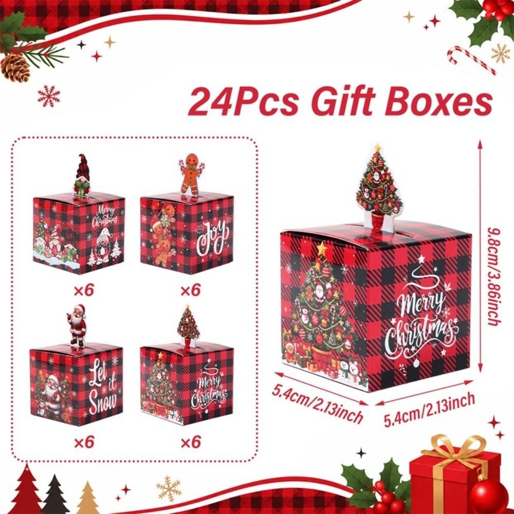 24-Pack Paper Christmas Gift Treat Box 3D Party Snack Box New Xmas Dessert Box for Xmas Event