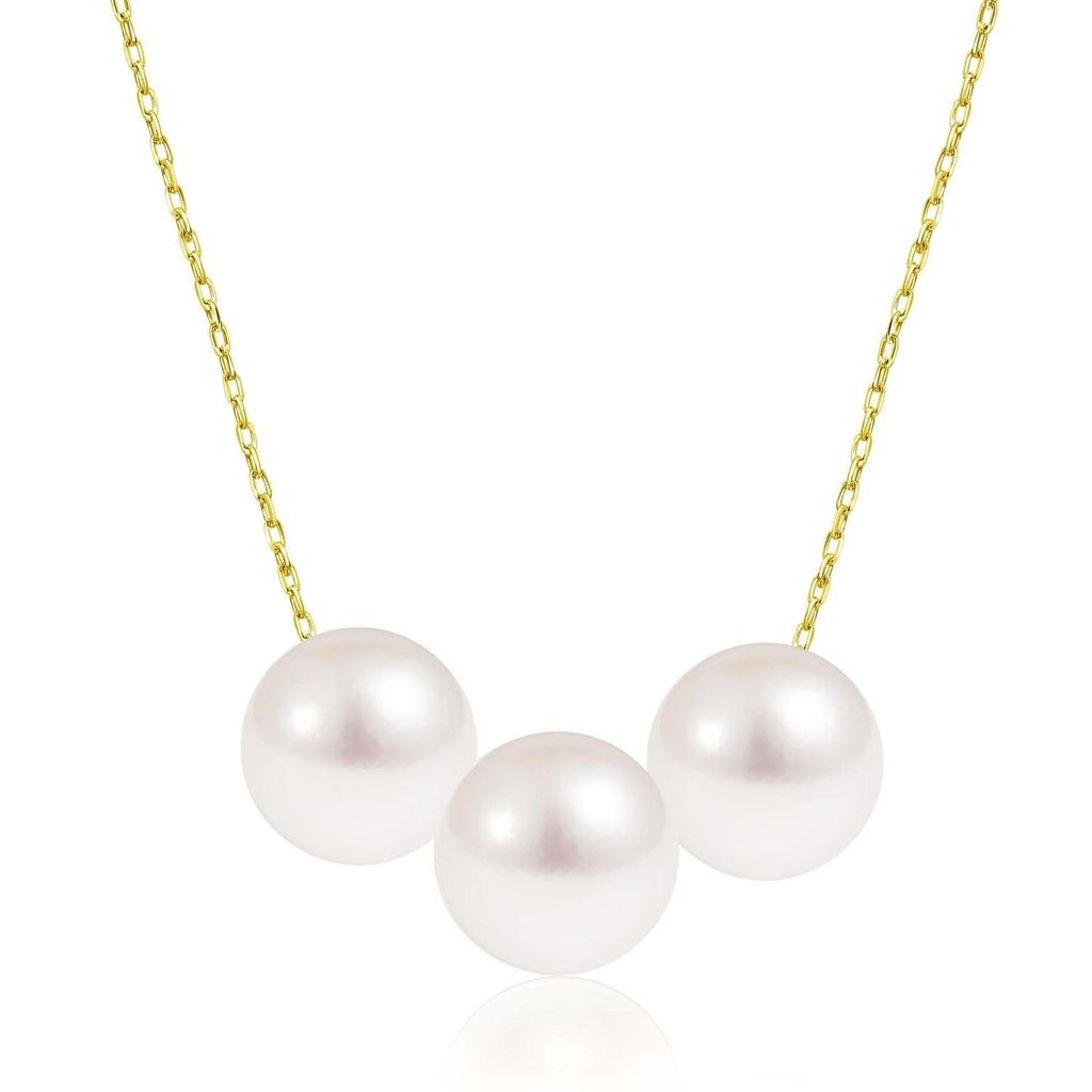 Lala Christie Akoya Pearl Through 18K Women's 3-Bead Necklace, Gold, lp56-0003-yg