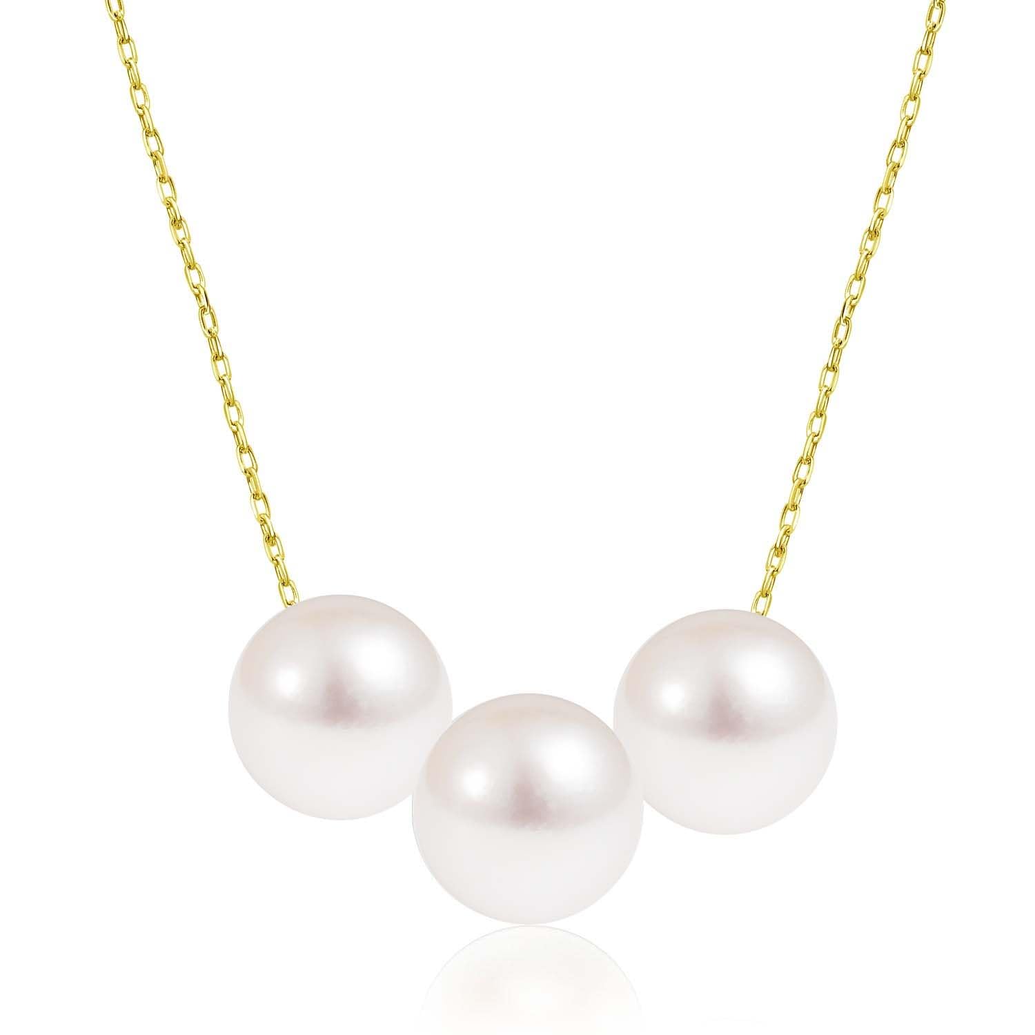 

Lala Christie Akoya Pearl Through 18K Women s 3-Bead Necklace, Gold, lp56-0003-yg