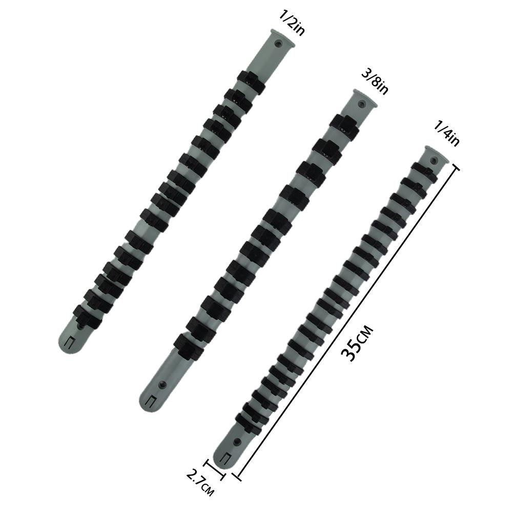 3pcs Socket Rail Holder Storage Organizer 34cm/14inch Gray+Black Hand Tools Designed For Storing Loose Sockets