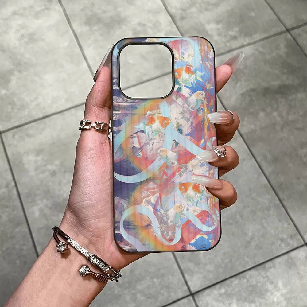 Fun Creative Cute Goldfish For IPhone 16 15 14 13 12 11 17 Pro Max Plus Wave Corrugated Phone Case Anti Drop Cover
