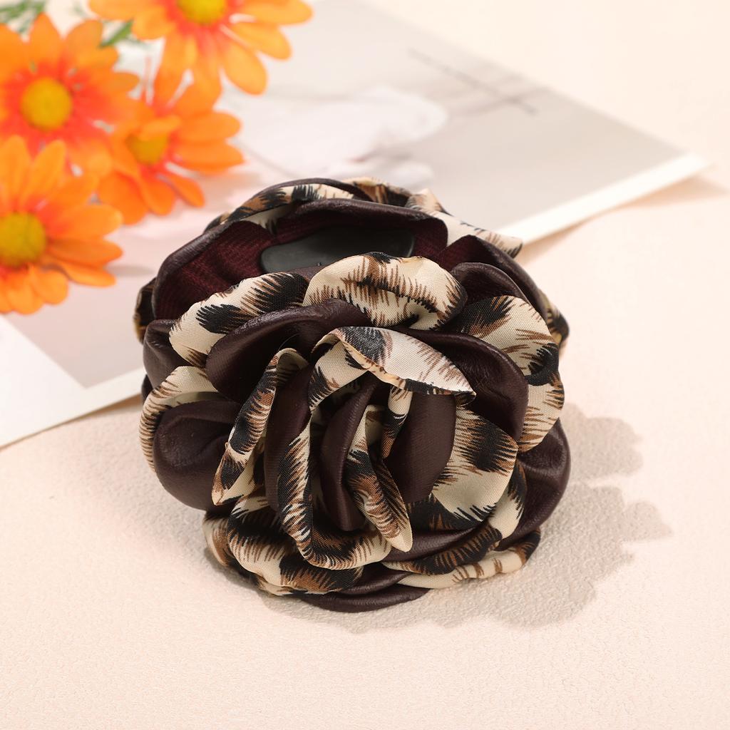 AWAYTR Leopard Pattern Flower Hair Claws Fabric Floral Hair Clips Crab For Women Girl Gift Hair Accessories Valentine Headwear