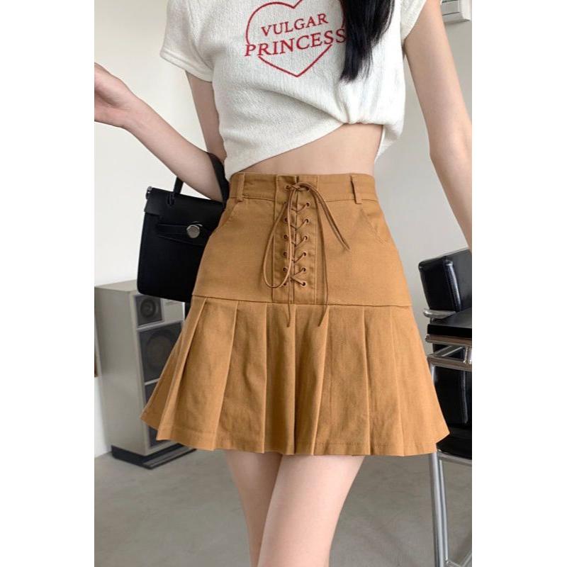 Новый дизайн Юбка-трапеция на бретельках со складками, стройнящая, анти-экспозиция S