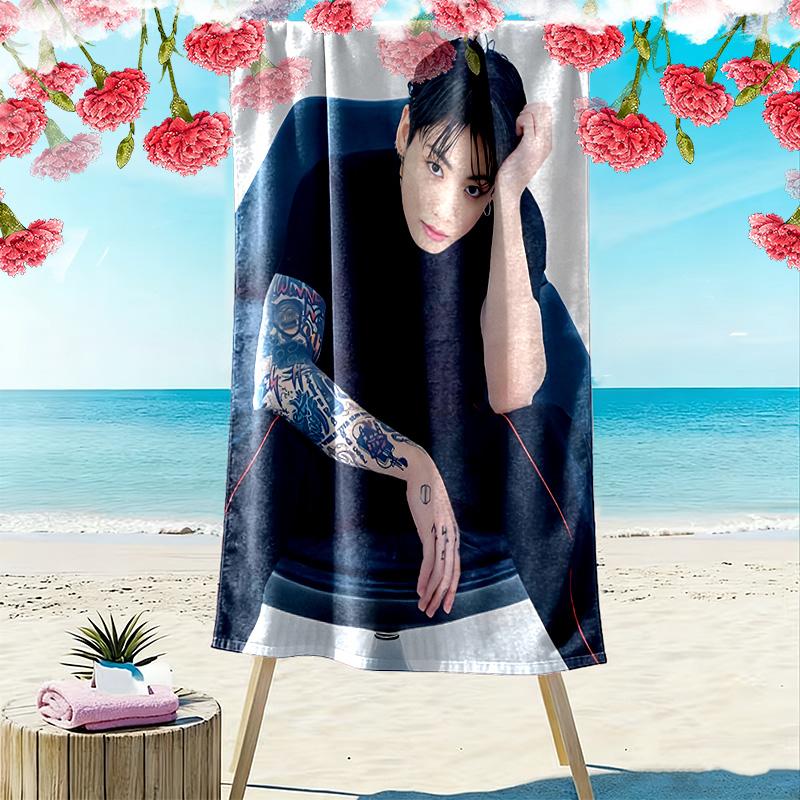 Jeon Jeongguk Print Beach Towel, Large Soft Quick Dry Towel for Beach Camping Swimming