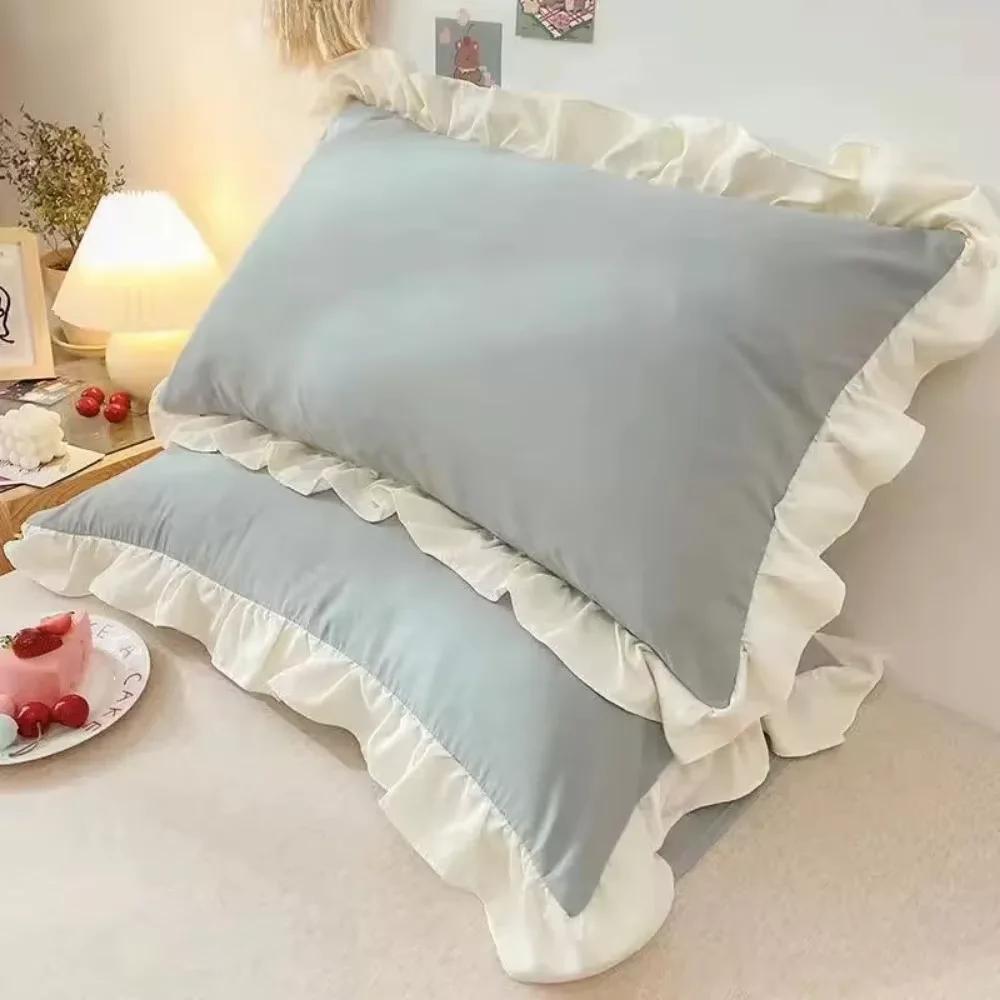 European Princess Pillow Cover Cushion Ruffle Pillow Sham Decorative Cotton Pillowcases with Invisible Zipper