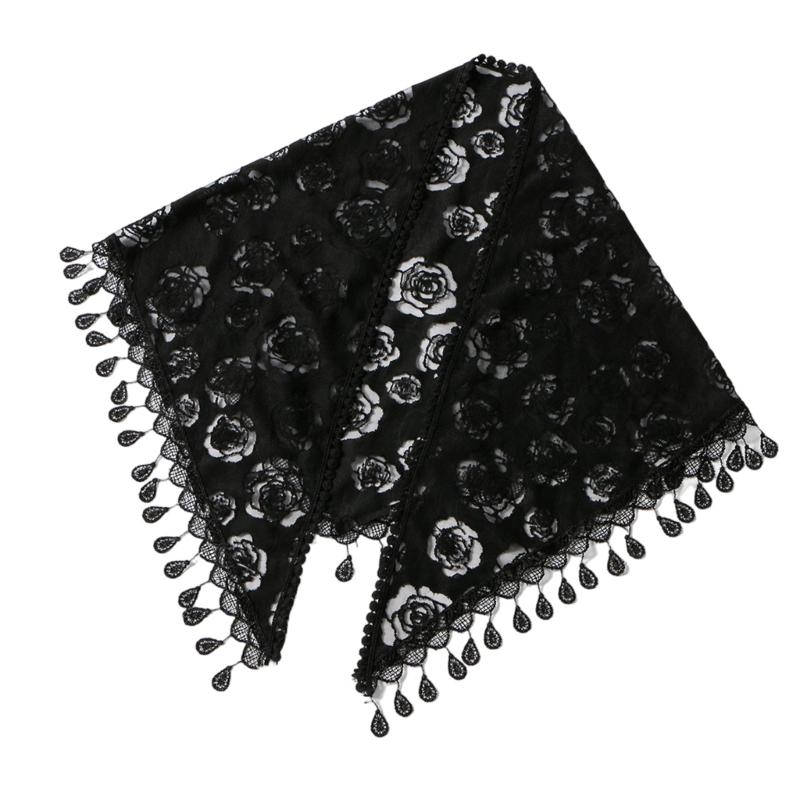 

European Style Floral Embroidered Triangular for Bridal Weddings Parties as Head Shawl 130x50cm Polyester Fabric чорний