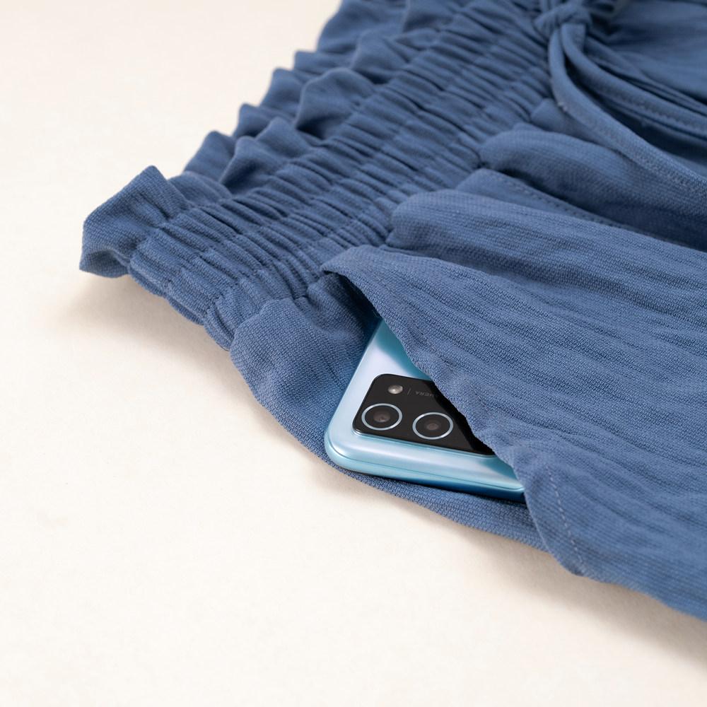 Damen Sommer-Leggings mit hoher Taille und Kordelzug, einfarbig, plissiert