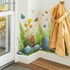 Watercolor Grass Flowers and Butterflies Living Room Entrance Skirting Decoration Wall Stickers