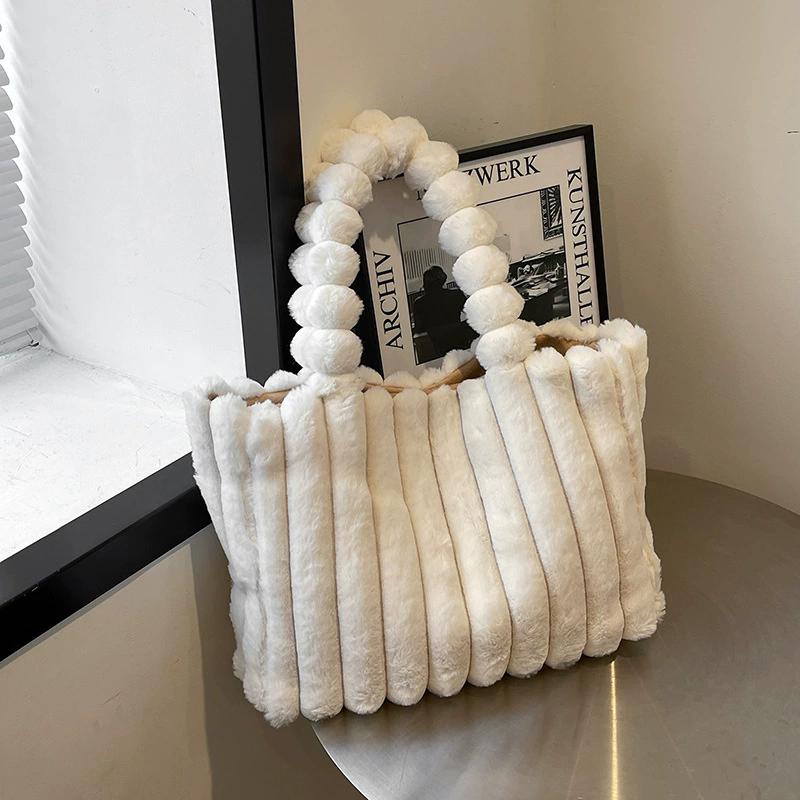 

Yogodlns Модная дизайнерская сумка-тоут из искусственного меха для женщин, сумки на осень-зиму, плюшевые сумки через плечо на плечо 38x13x27cm бежевый