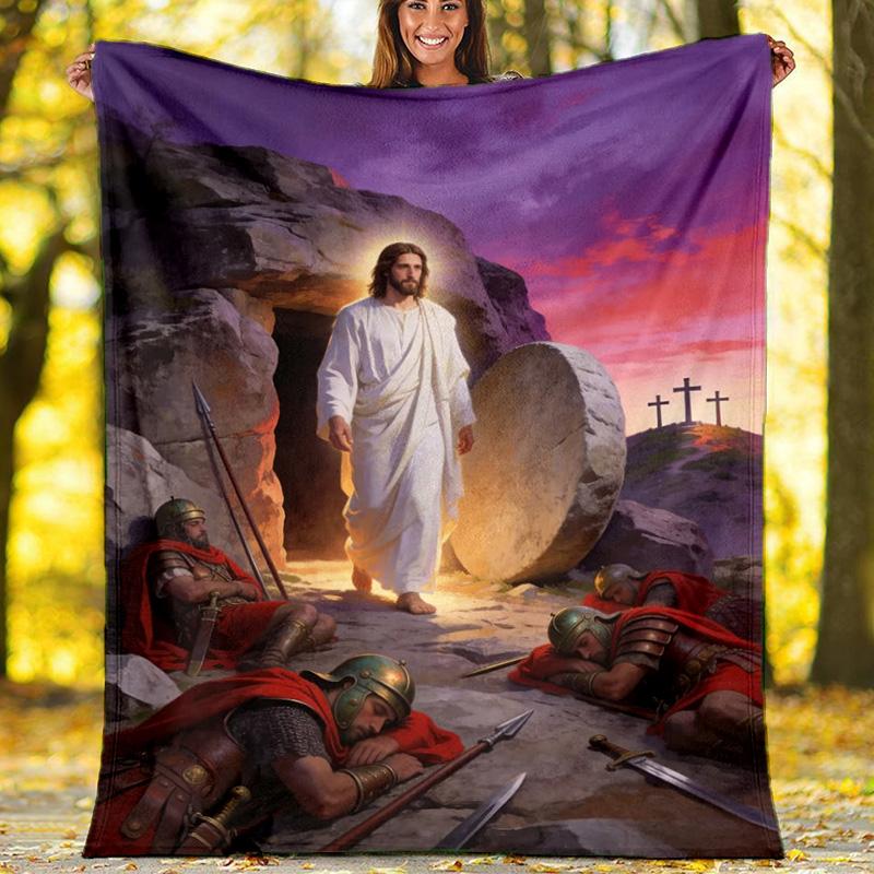 Jesus Religious Art Fleece Printed Flannel Blanket, Warm Soft Throw Sofa Bed Blanket 80cm x 120cm