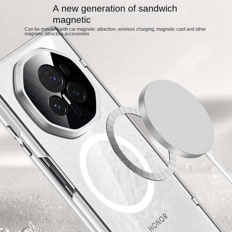 Magsafe Magnetic Transparent Privacy Screen Tempered Glass Protector Case For Honor Magic V3 Spring Hinged Holder Back Cover