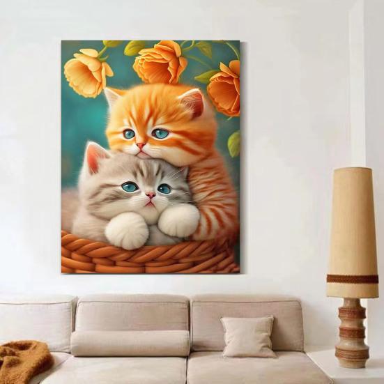 1 ensemble de peinture de strass de chat de dessin animé avec outils de perçage de toile, perceuse complète 5D, artisanat de bricolage, Kit de décoration de dessin artistique en strass pour débutants et adultes