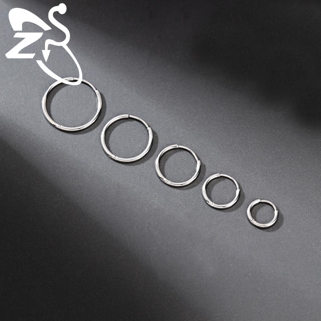 ZS 1 PC 20G Stainless Steel Hoop Earring 6/8/10/12MM Round Stud Earrings CZ Crystal Nose Ring Helix Cartilage Piercings Zircon