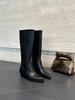 2025 new pointed cowboy boots, thick-heeled knight boots, straight to the knee, fashionable and simple black boots