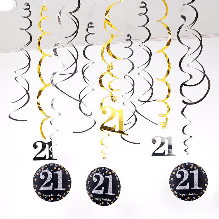 Birthday Party Spiral Hanging Decorations Set - 12 Pieces for 30th, 40th, 50th, 60th Celebrations