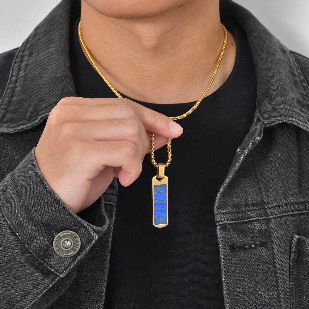 Casual Lapis Lazuli Pendant Trendy Stainless Steel Necklace Fashion Tiger Eye Stone Necklace  Men