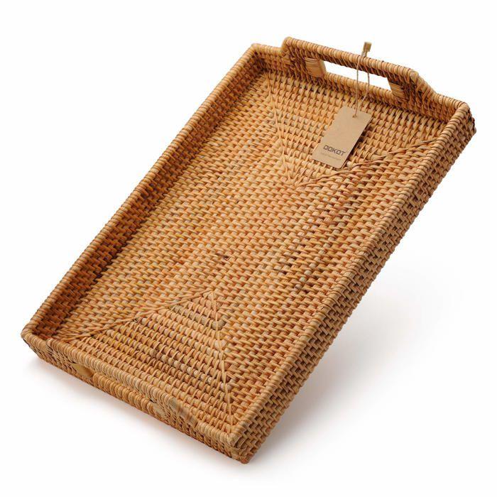 Plateau de service - dokot - rectangulaire - rotin - 43x29x4.5cm - écologique