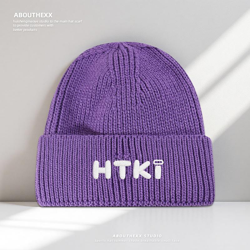 Autumn and Winter Warm Woolen Hat for Women with Letter Embroidery Outdoor Casual Ear Protection Woolen Hat Korean Version Versatile Knitted Cold Hat