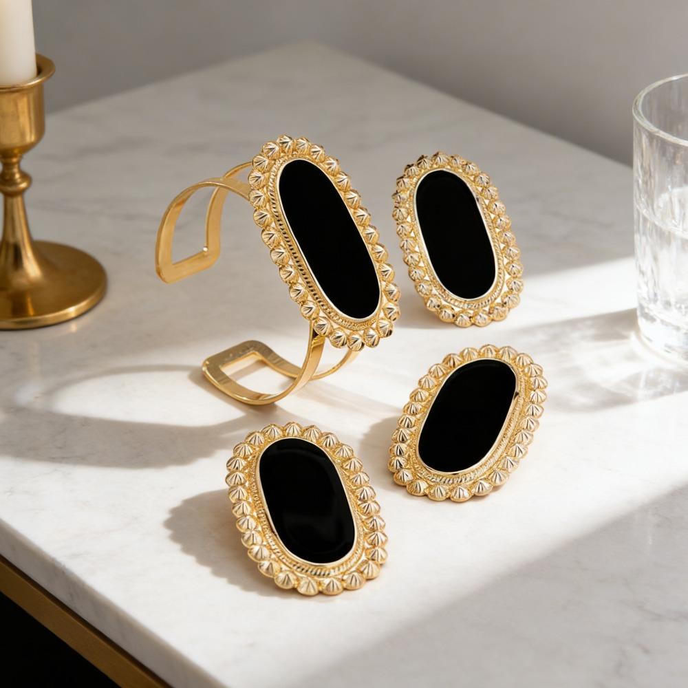 Европейский и американский тренд Черный Геометрический Круг Открытый Браслет Кольцо Набор Преувеличенный и Элегантный Набор Украшений