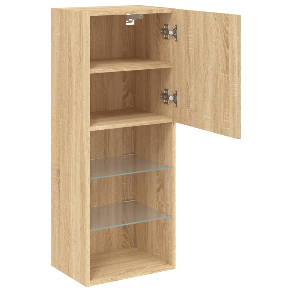 Wand-TV-Sideboard für das Wohnzimmer, 3 offene Fächer und 1 Fach mit Tür, vielseitiger Wandschrank, 40,5x30x102 cm