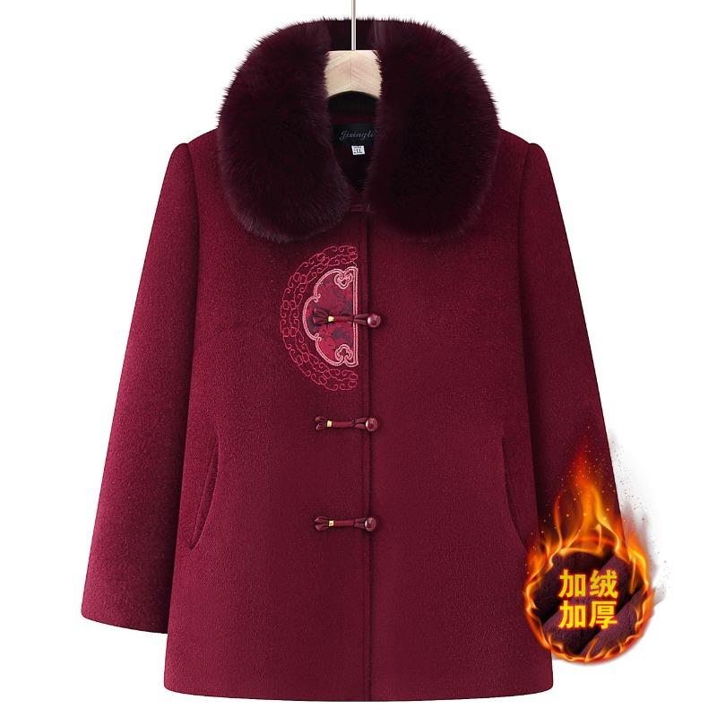 Old lady winter woolen coat new grandma autumn and winter top velvet warm mother clothes