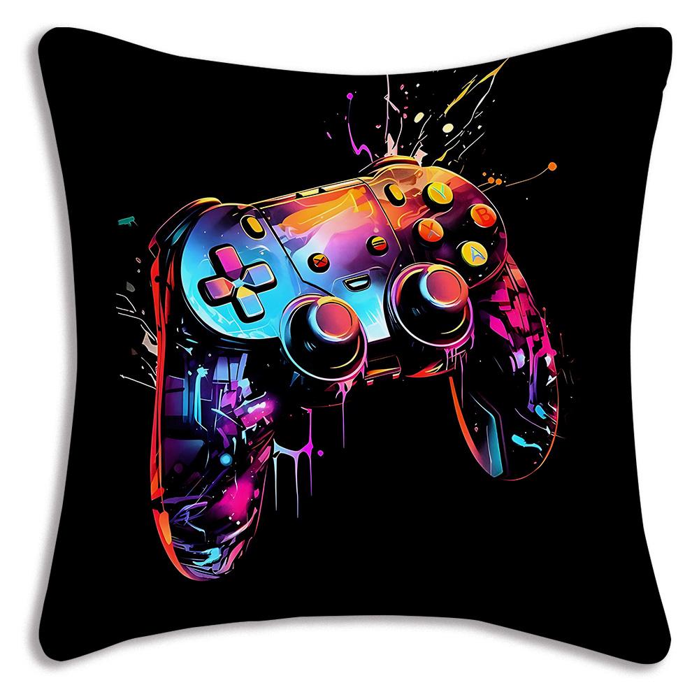 Hot Colorful Game Gamepad Pillow Covers Cartoon Sofa Decorative Home Double-Sided Printing Short Plush Cute Cushion Cover