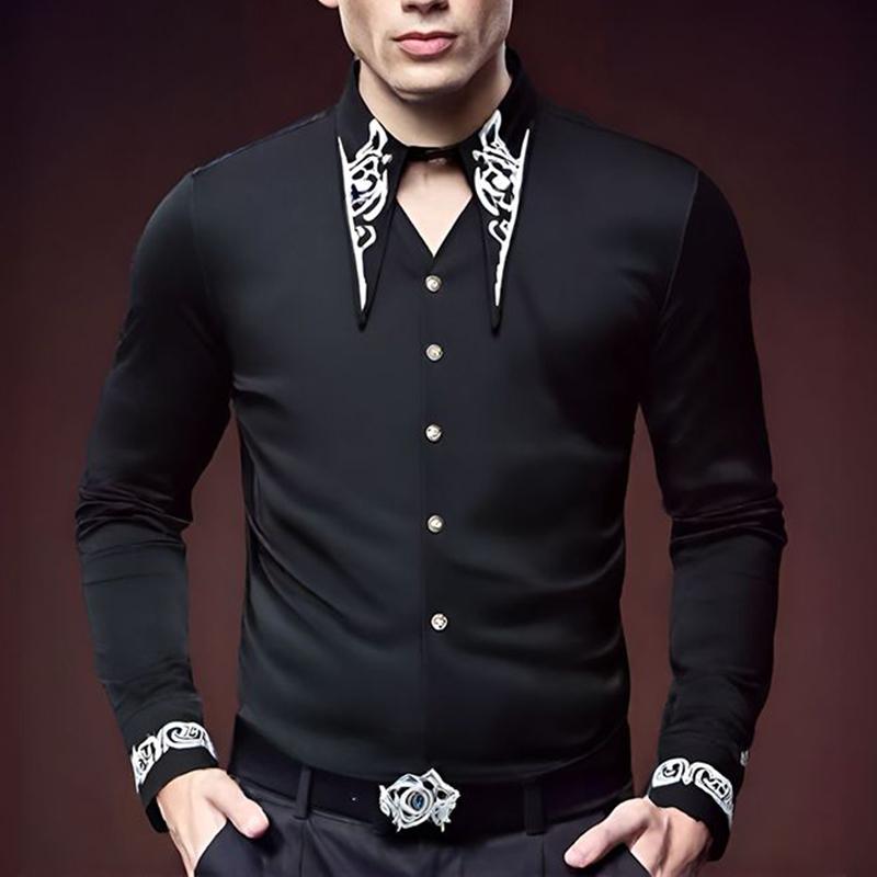 New Fashion Design Men's Long Sleeve Shirt European and American Palace Embroidered Shirts Male Casual Social Party Nightclub
