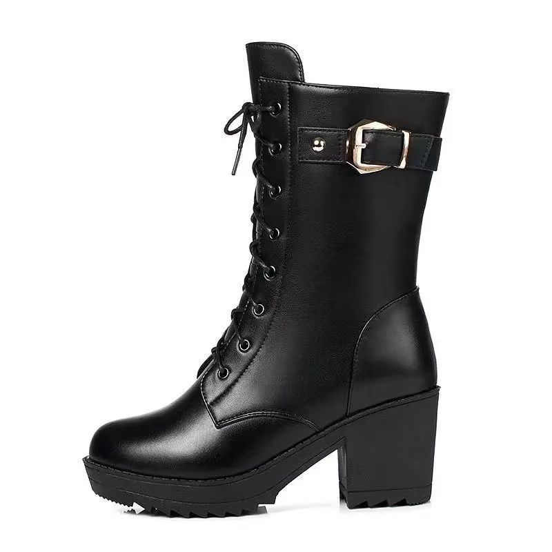 New Women'S Ankle Boots Real Leather Lace Up Women Winter Shoes Fashion Cool Short Boots Women Footwear