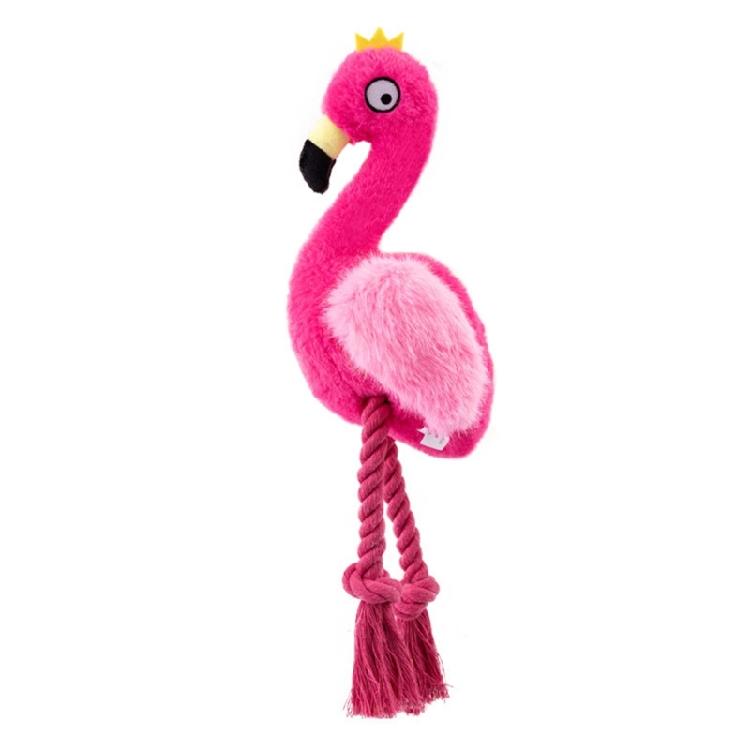 Plush Flamingo Coltton Rope Teething Toy for Dog Pulling Squeaky Tear Resistant Fetching Game for Pet Outdoor Engagement