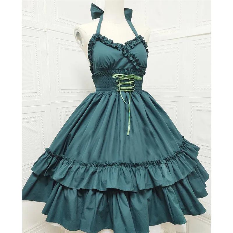 VestidoLolita Elegante para Mujer Color Sólido Hermosos Vestidos Vintage con Cuello Halter