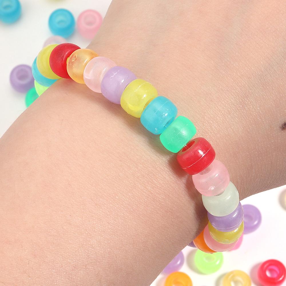 200pcs/lot 6x9mm Multicolor Big Hole Acrylic Beads Loose Spacer Pony Bead For Bracelet Making DIY Crafts Hair Braided Decoration