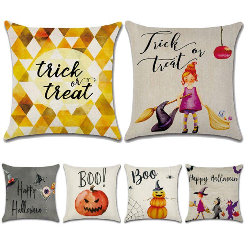 Festively Colorful Halloween Themed Cushion Cover In Soft Linen For Cozy Home Decor