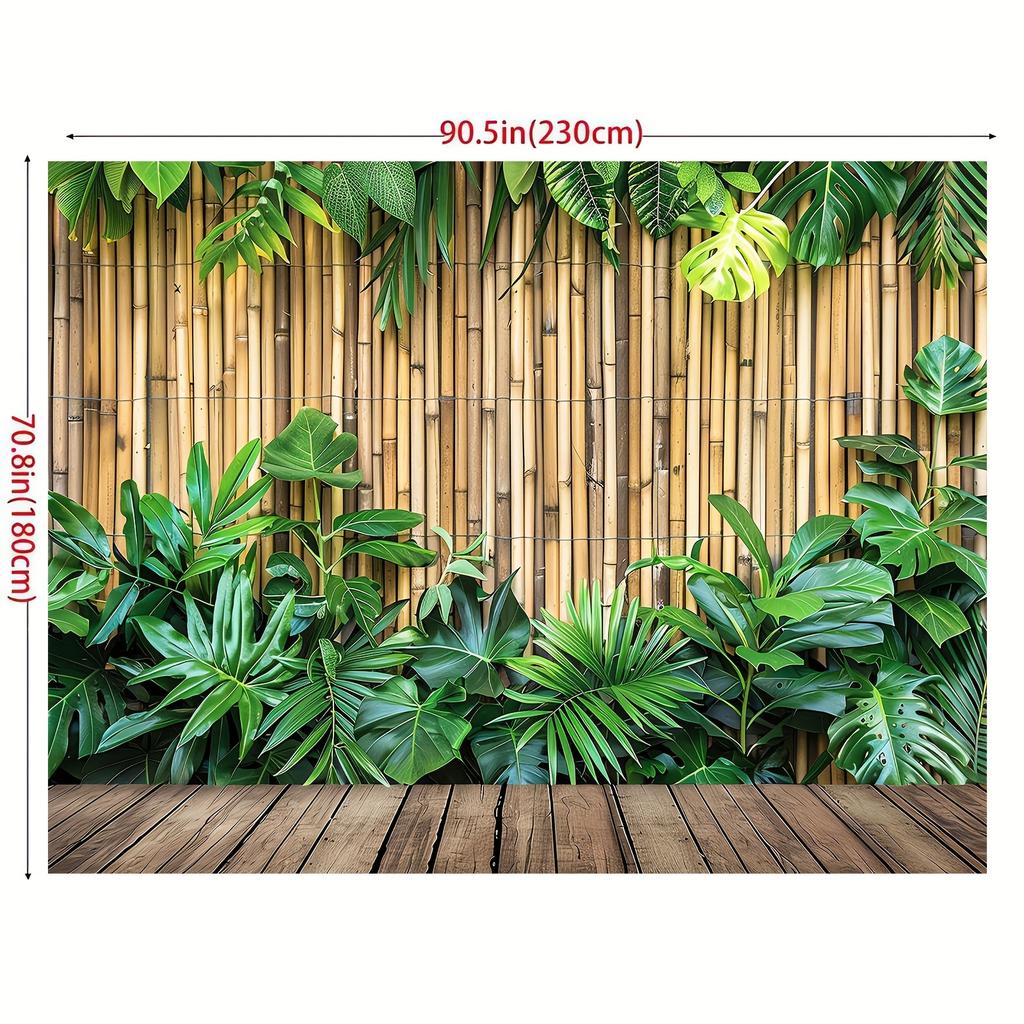 Tropical Bamboo Wall Background - Polyester Jungle and Beach Scenes, Perfect for Photo Booths and Home Decoration