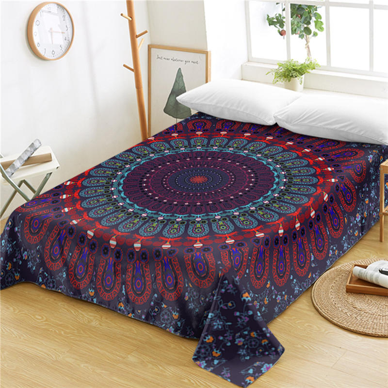 Bohemian Mandala Bed Sheet Boho Style Flat Sheet Colorful Ethnic Retro Floral Bed Linen Women King Queen Polyester Bedding Sheet
