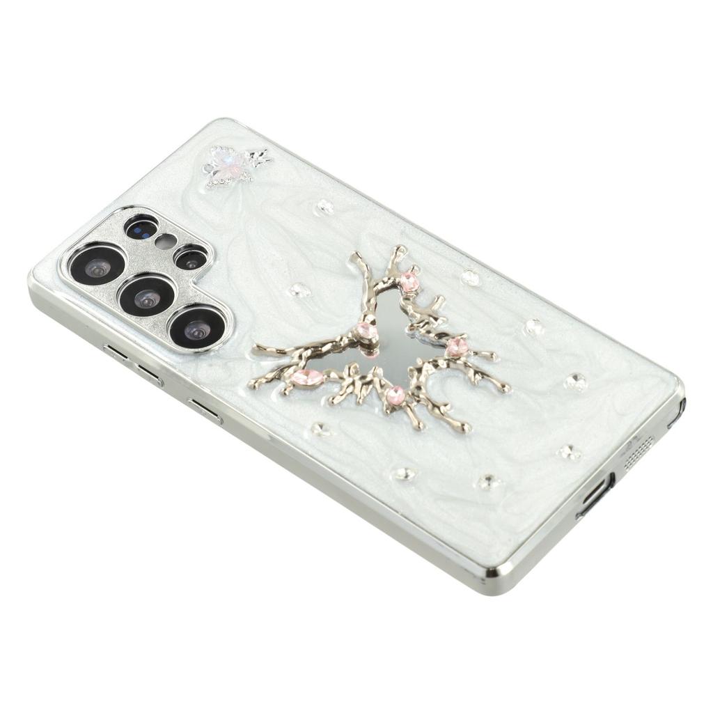 For Samsung Galaxy S23 Ultra Case Electroplated Epoxy Metal Decor TPU + Acrylic Phone Cover Precise Cutouts
