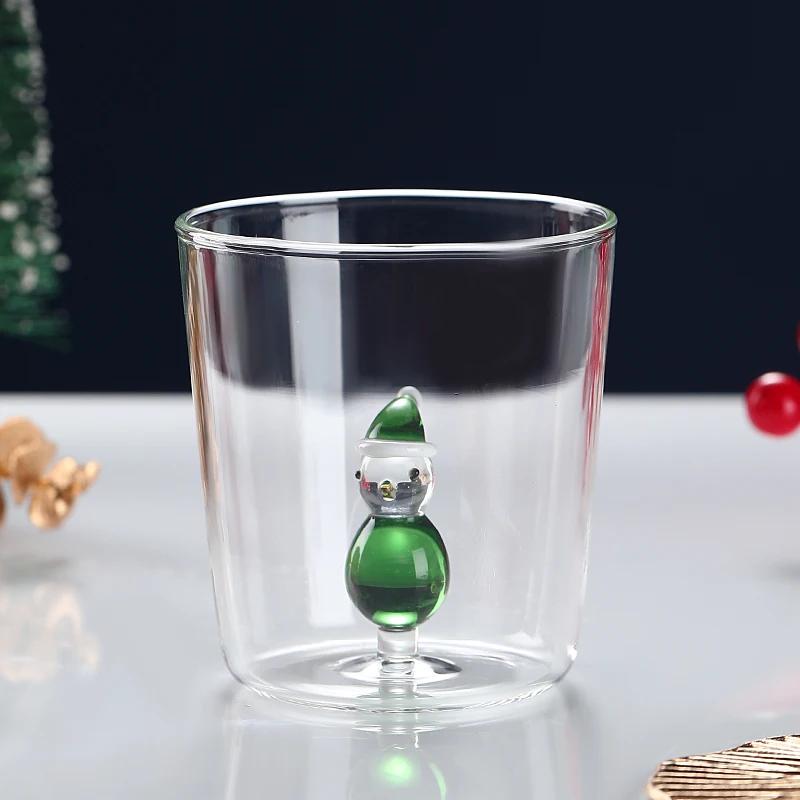3D Cups for Christmas Transparent Glass Cups for Coffee Water Juice Mug Snowman Santa Animal Design Christmas Gift