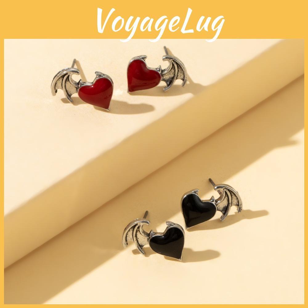 Wing Modern Alloy Heart Earrings For Women In Red And Black Summer 2022