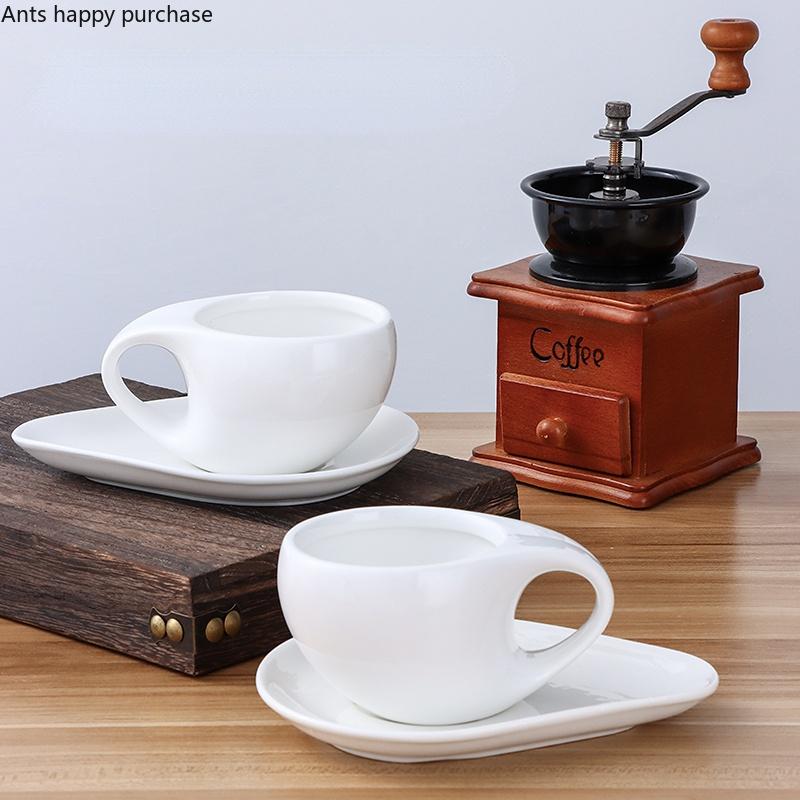 Pure White Ceramic Mug 200ml Coffee Cup and Saucer Set Irregular Water Cups Afternoon Tea Cup Milk Tea Cups Coffee Mugs Tea Mug
