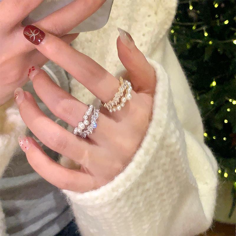 Korean Style Gypsophila Pearl Double Layer Openable Ring - Light Luxury, Versatile Index Finger Jewelry
