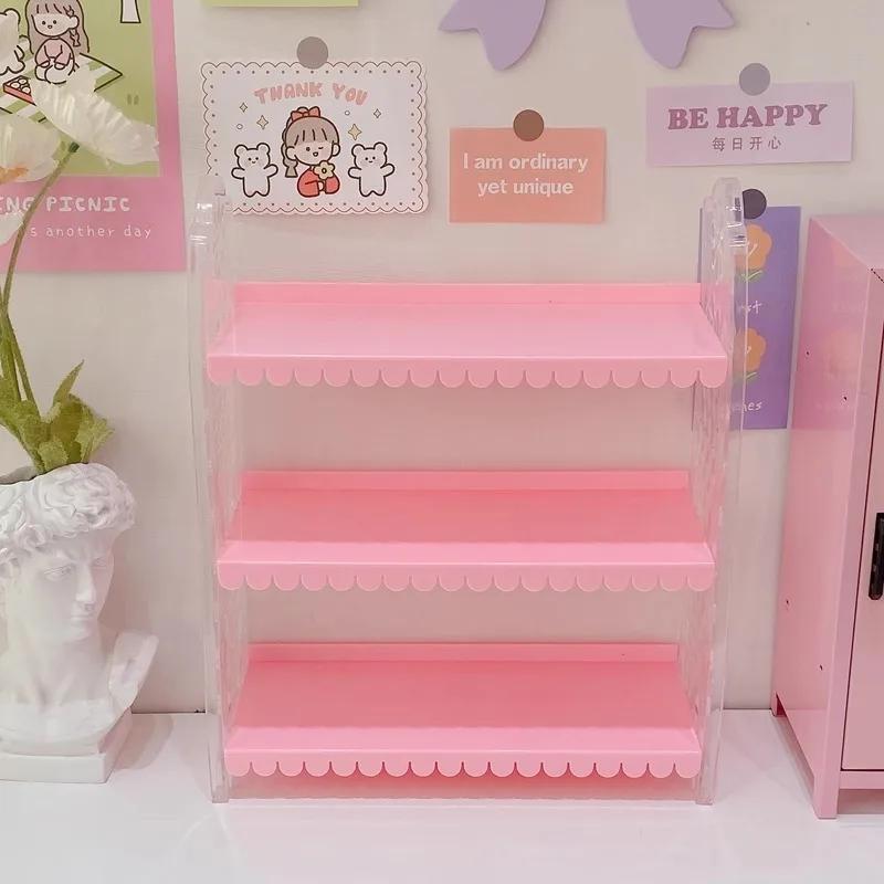 

3-layer Flowers Edge Storage Shelf Desk Accessories Hand Toy Display Stand Office Supplies File Tray Organizer Storage Rack розовый
