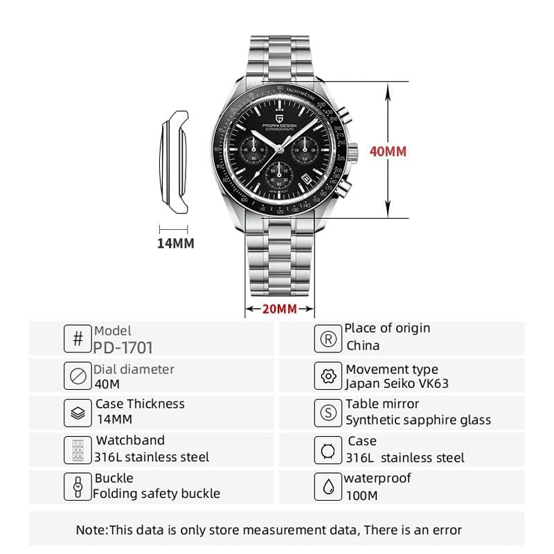 Pagani Design Made In Seiko Quartz Speedmaster Waterproof Stainless Leather Sapphire Business Dress Perfect for and PAGANI DESIGN Men's Watch, Japan,