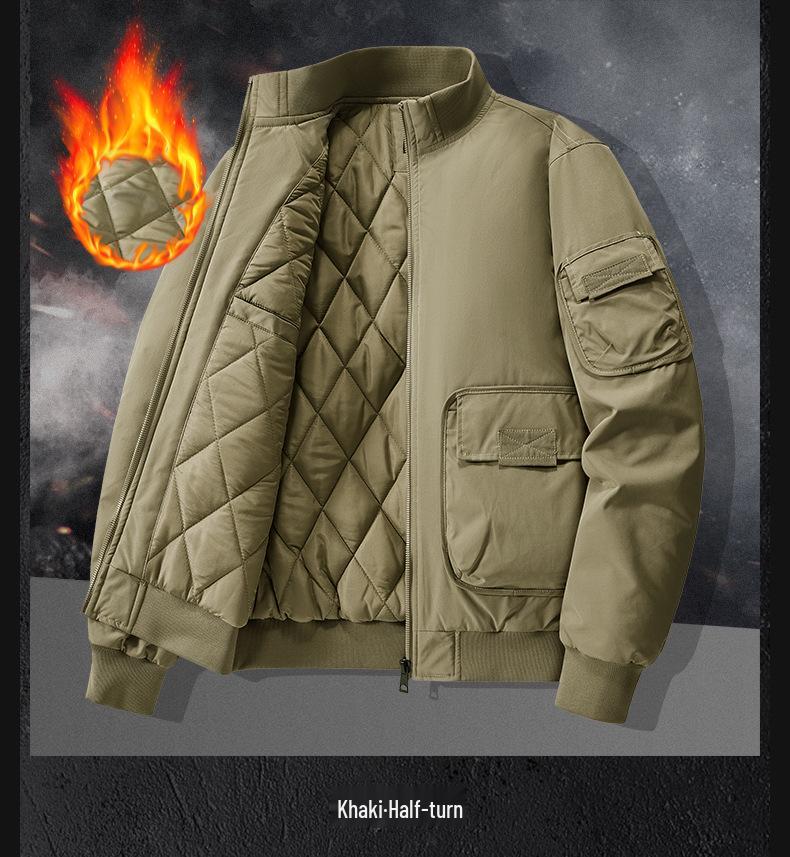 Men's Autumn/Winter Cotton-Padded Windproof Bomber Jacket with Stand Collar